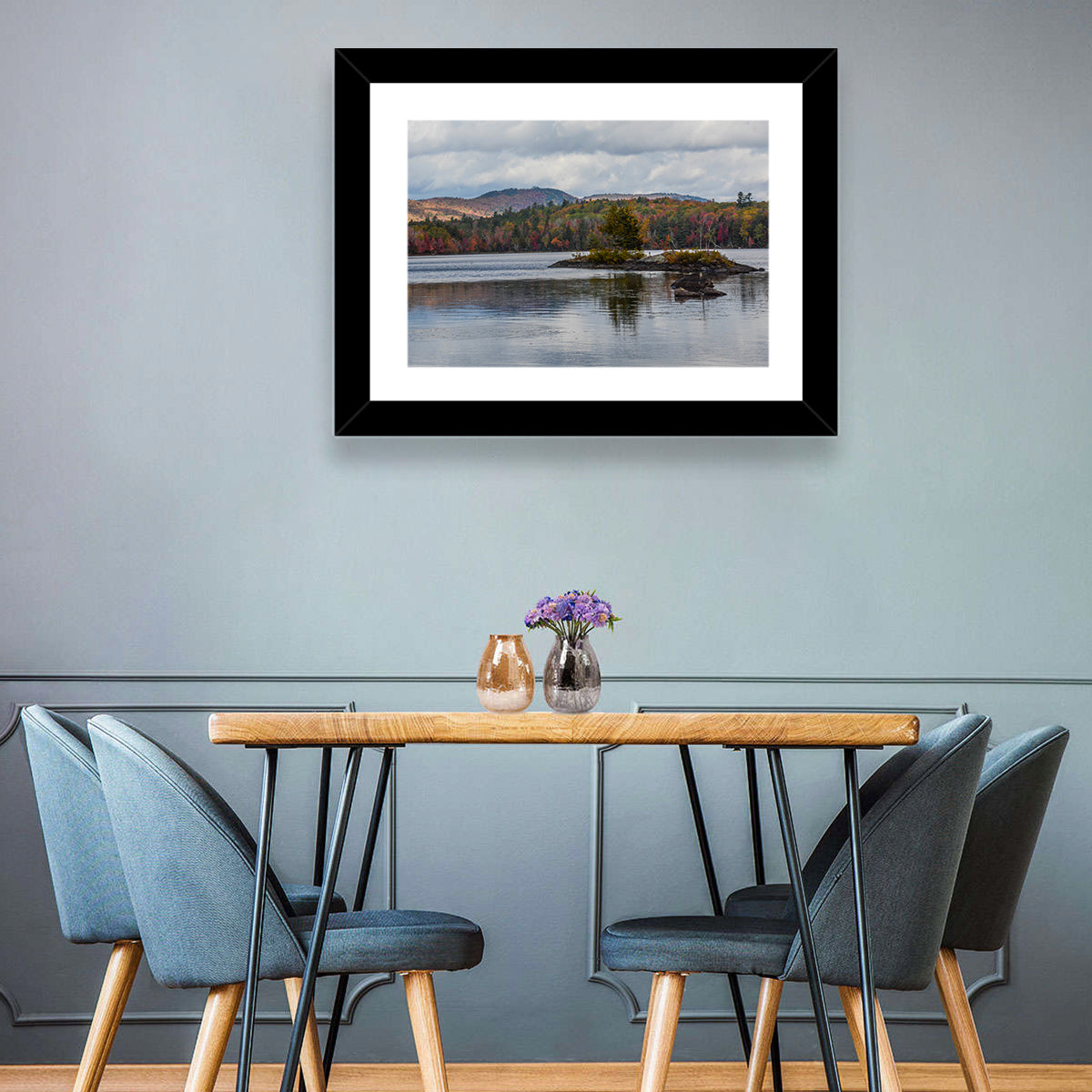 Lake Umbagog Autumn Reflection Wall Art in a room, landscape