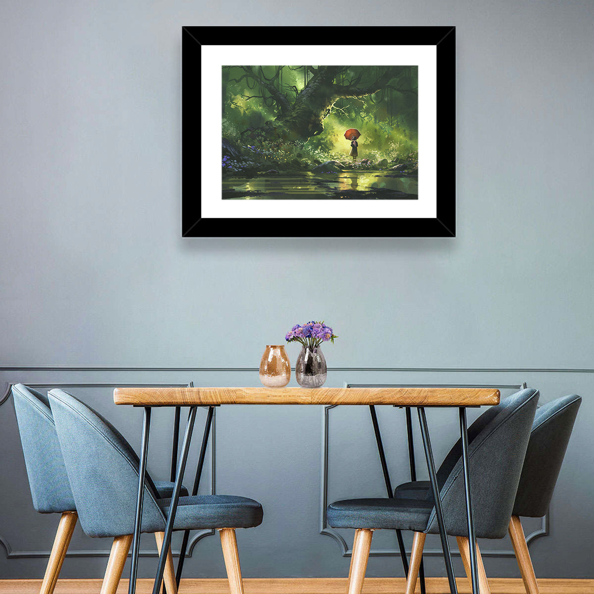 Girl with Umbrella in Mysterious Forest Wall Art