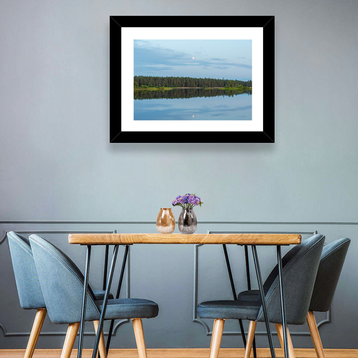 Lake Vanern Moonlight Wall Art in a room, landscape