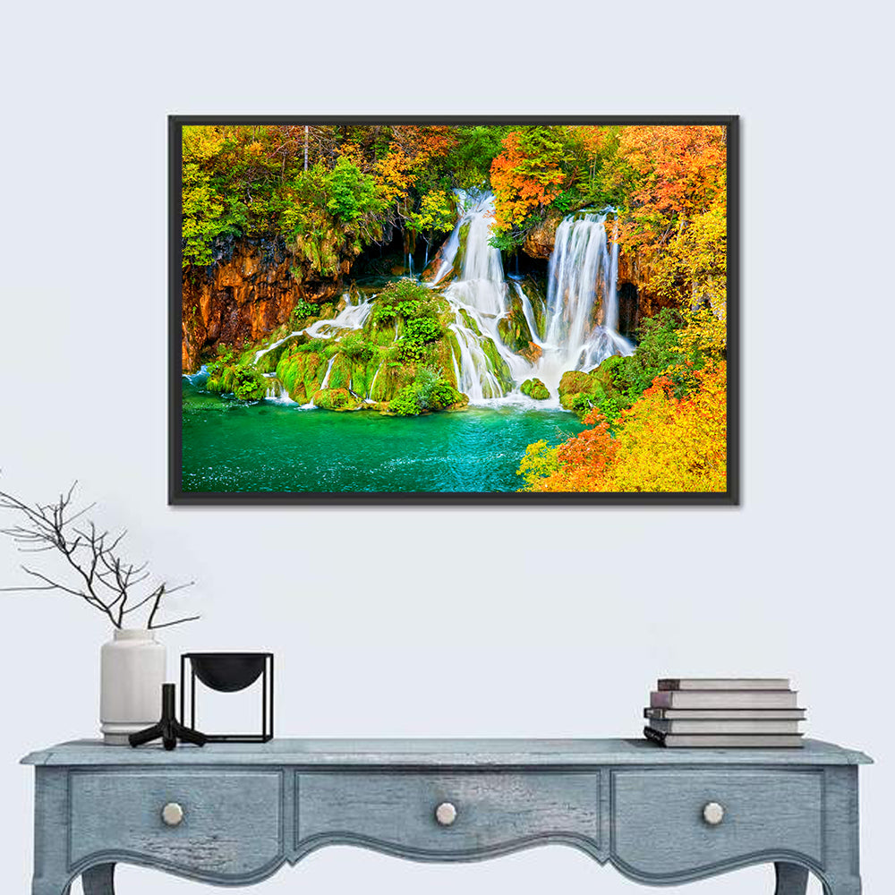 Plitvička Jezera Autumn Falls Wall Art in a room, landscape