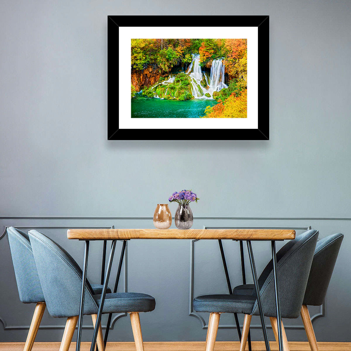Plitvička Jezera Autumn Falls Wall Art in a room, landscape