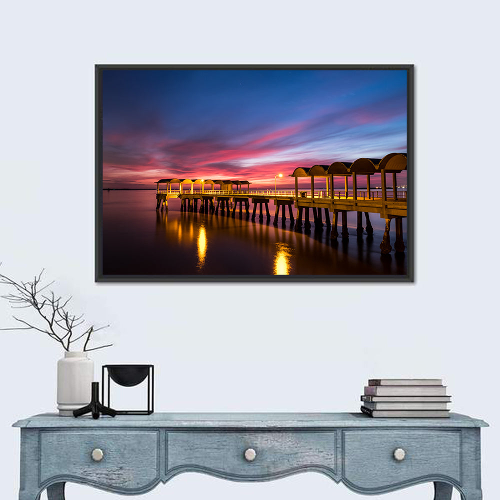 Twilight on Jekyll Island Pier Wall Art in a room, landscape