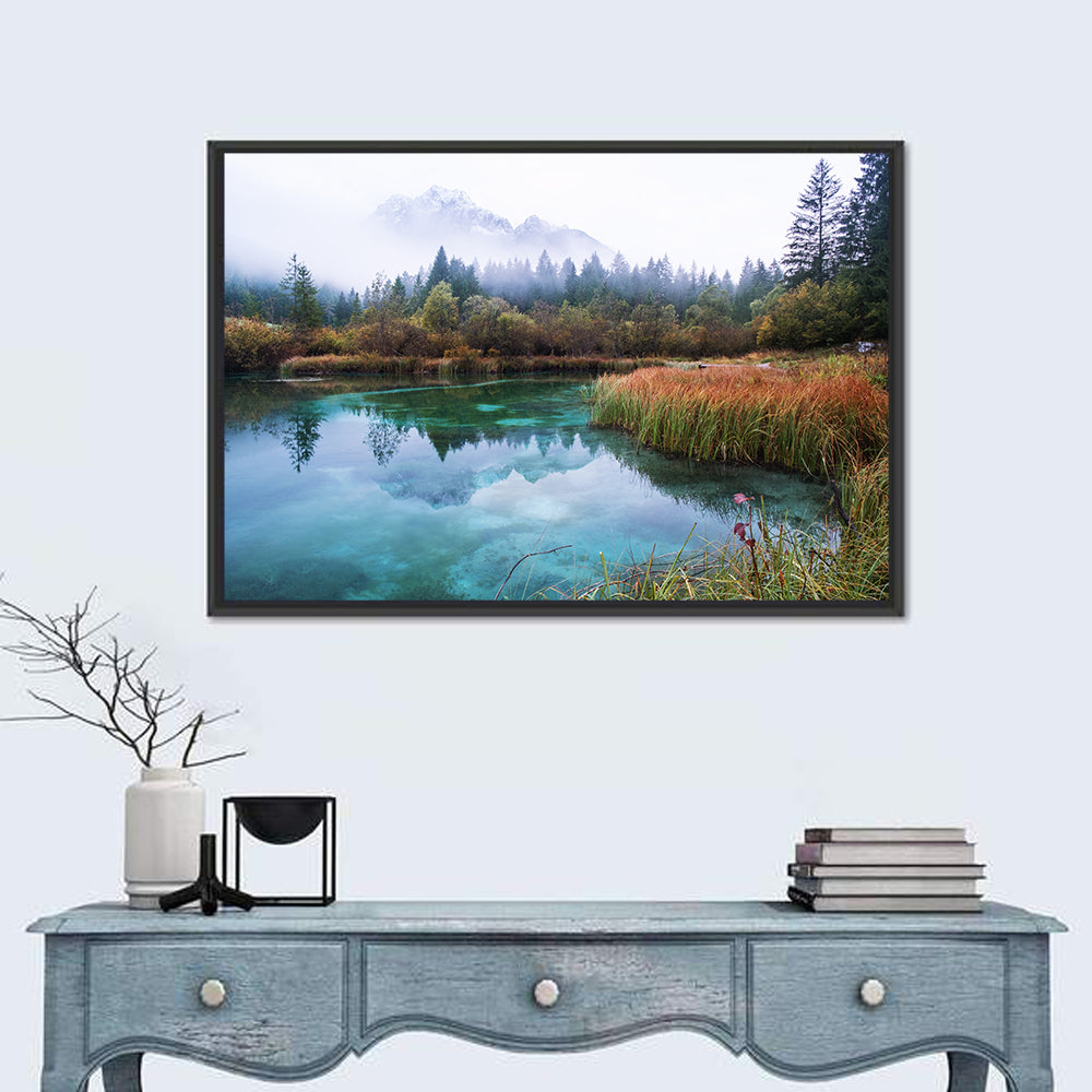 Lake Zelenci Reflections Wall Art in a room, landscape