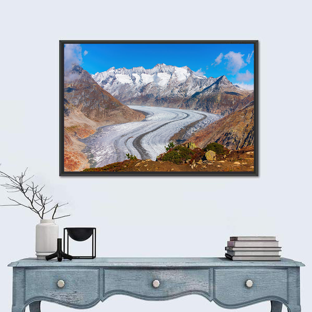 Aletsch Glacier Valley Wall Art in a room, landscape