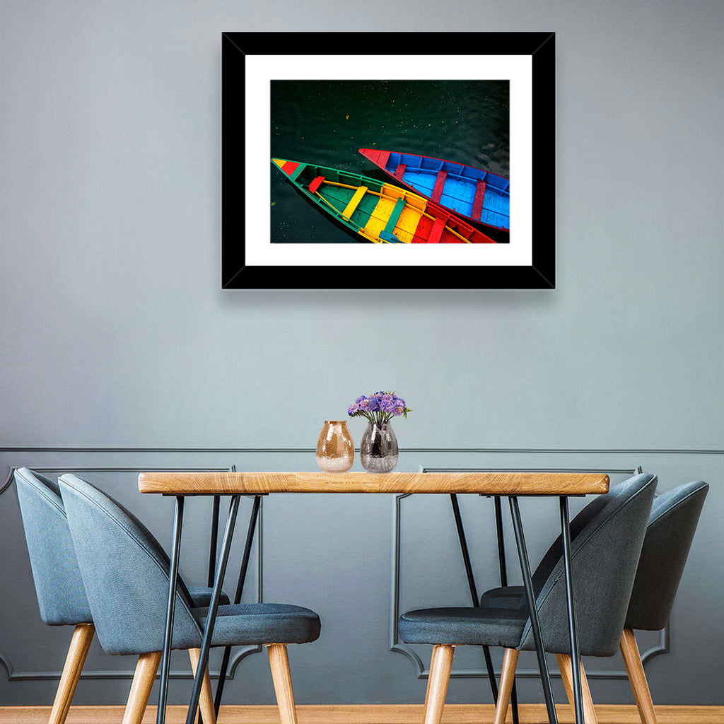 Two Colorful Boats Over Rippling Water Wall Art