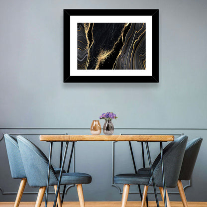 Gold Glitter Black Marble Abstract Wall Art