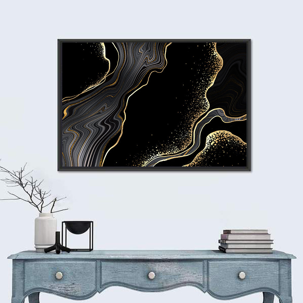 Black Marble with Gold Veins Wall Art in a room, landscape