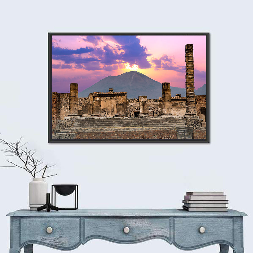 Pompeii Columns at Sunset, Mount Vesuvius Wall Art