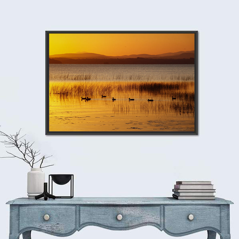 Lake Champlain Golden Sunrise Wall Art in a room, landscape