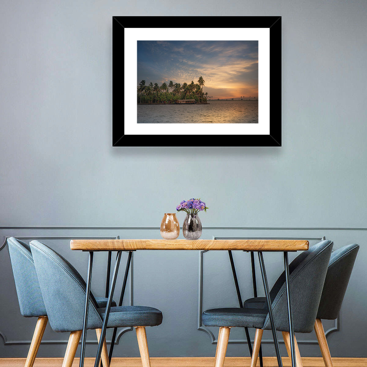 Vembanad Lake Sunset Wall Art in a room, landscape