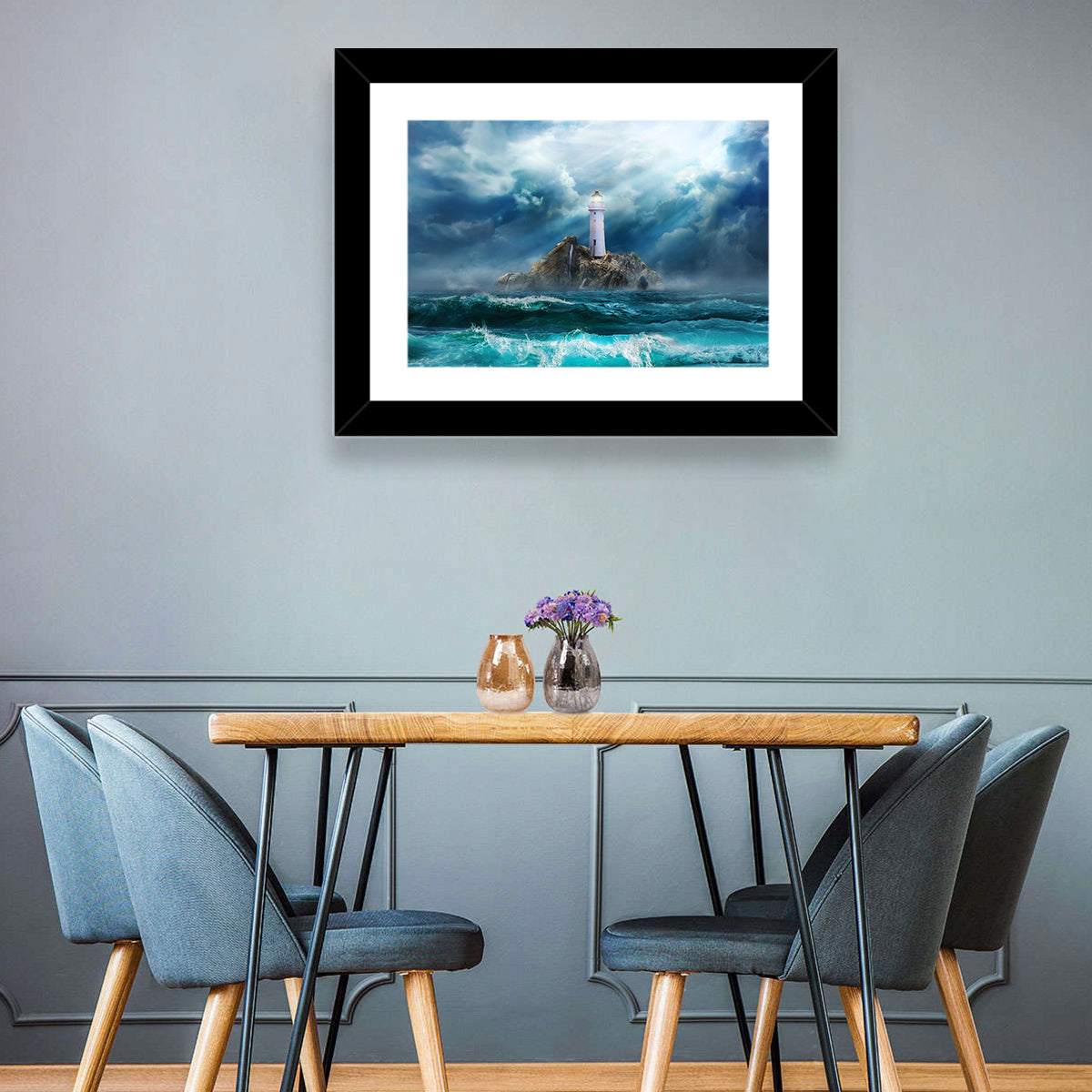Rocky Island Lighthouse Wall Art in a room, landscape