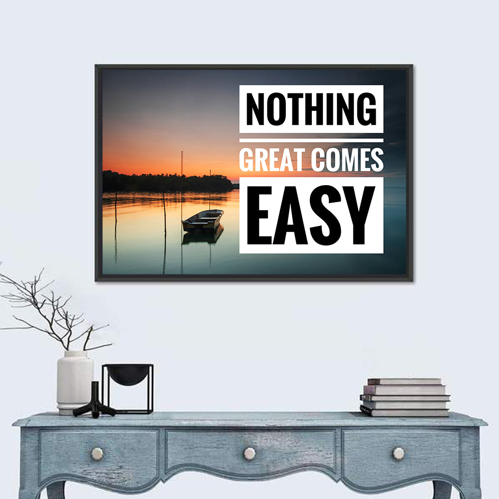 Nothing Great Comes Easy, Boat at Sunrise Wall Art in a room, landscape