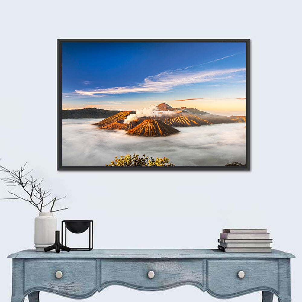 Mount Bromo Sunrise Wall Art in a room, landscape
