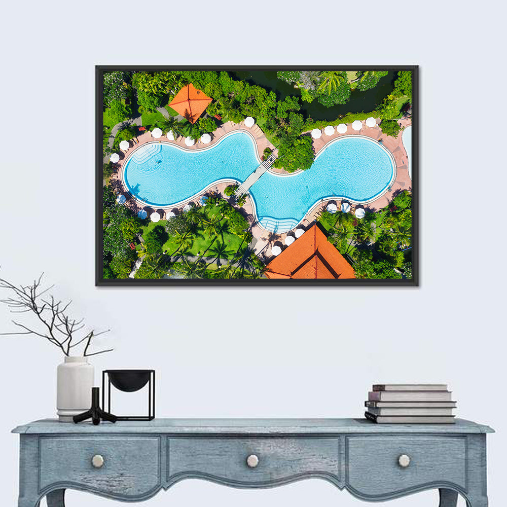 Aerial Figure Eight Resort Pool Wall Art in a room, landscape