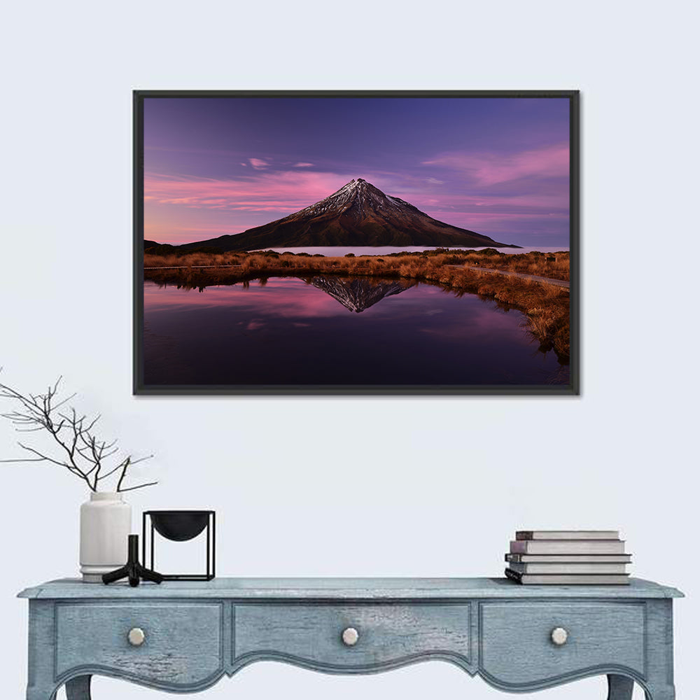 Mount Taranaki Reflection Wall Art in a room, landscape