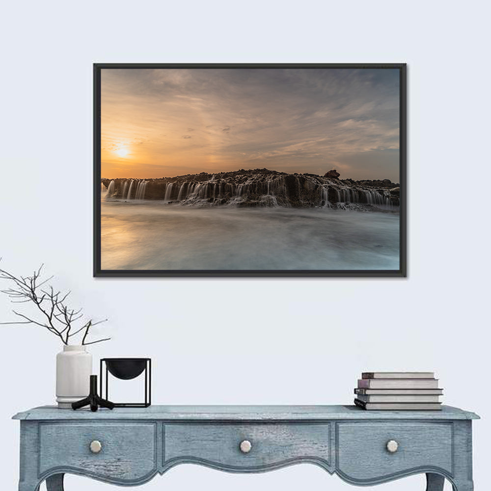 Sawarna Beach Sunset Wall Art in a room, landscape