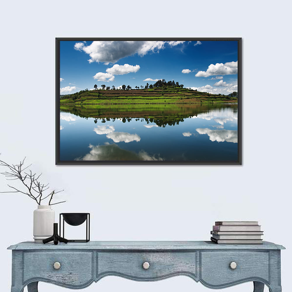 Bunyonyi Lake Reflection Wall Art in a room, landscape