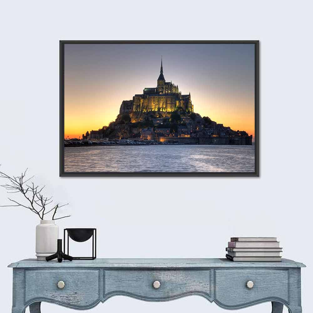 Mont Saint-michel at Dusk Wall Art in a room, landscape