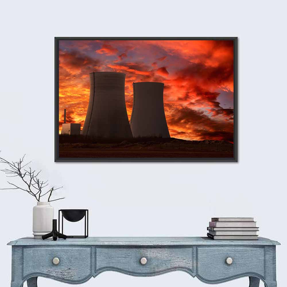 Cooling Towers at Sunset Wall Art in a room, landscape