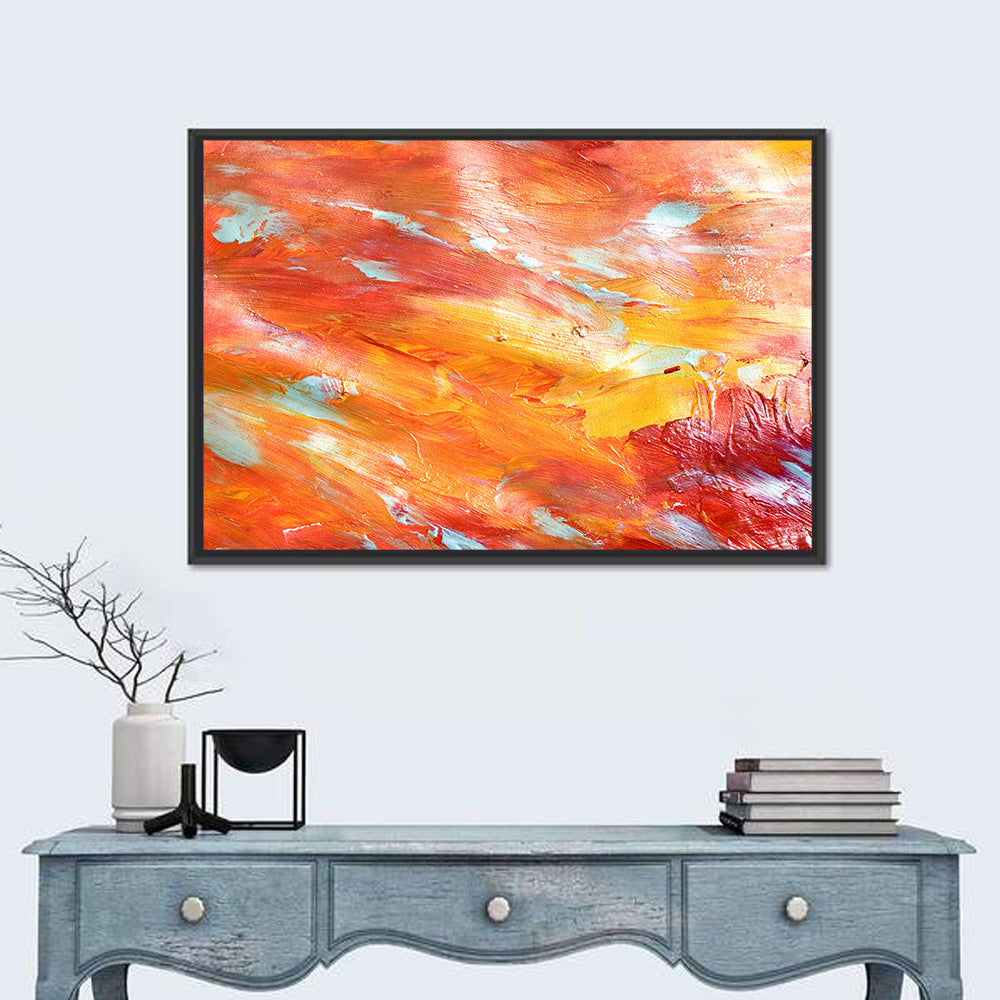 Sunfire Impasto Abstract Wall Art in a room, landscape