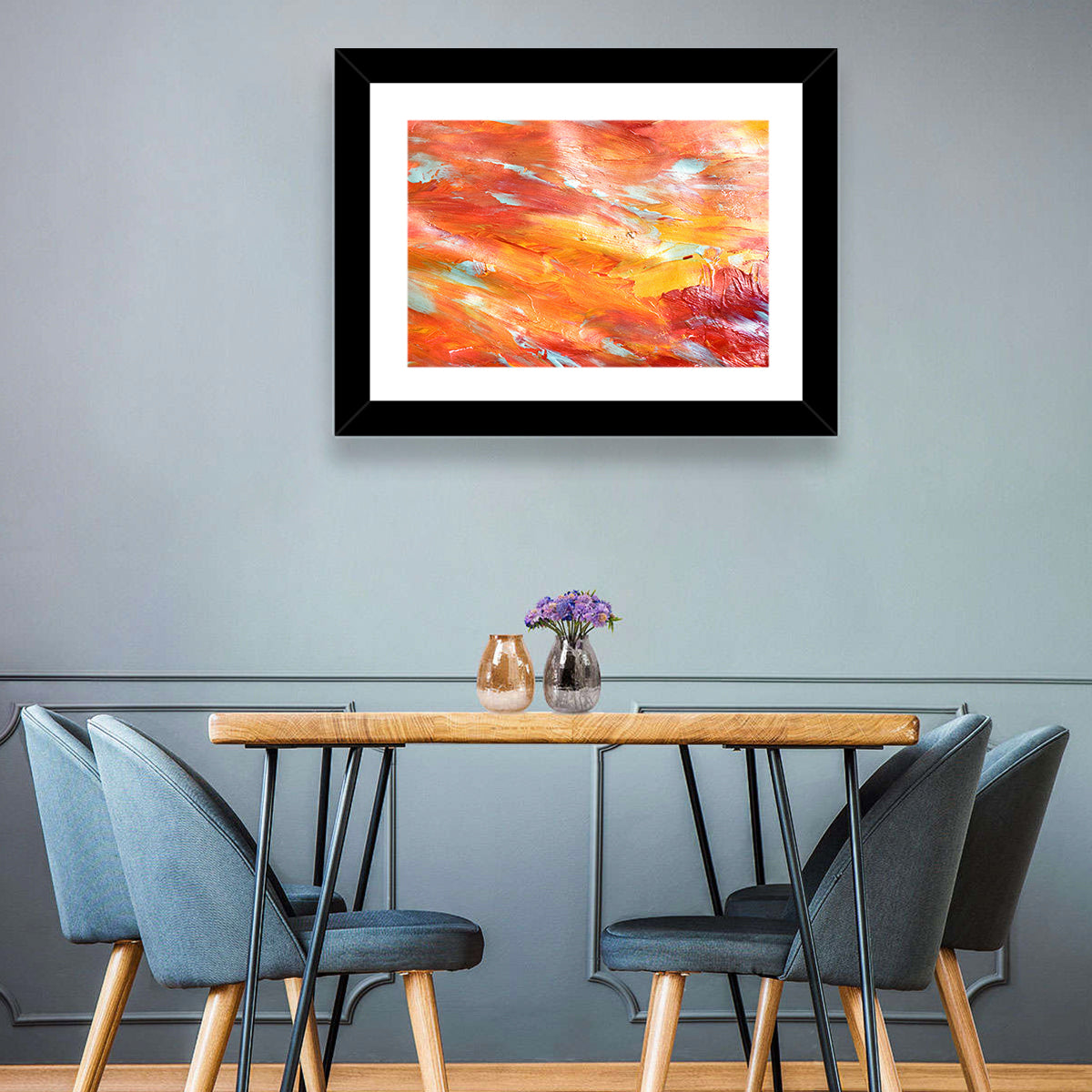 Sunfire Impasto Abstract Wall Art in a room, landscape