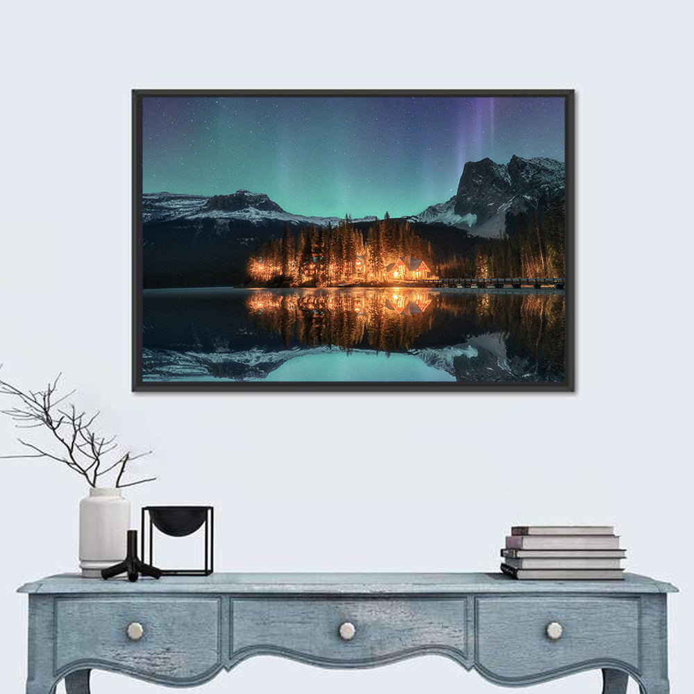 Aurora Over Emerald Lake Wall Art in a room, landscape