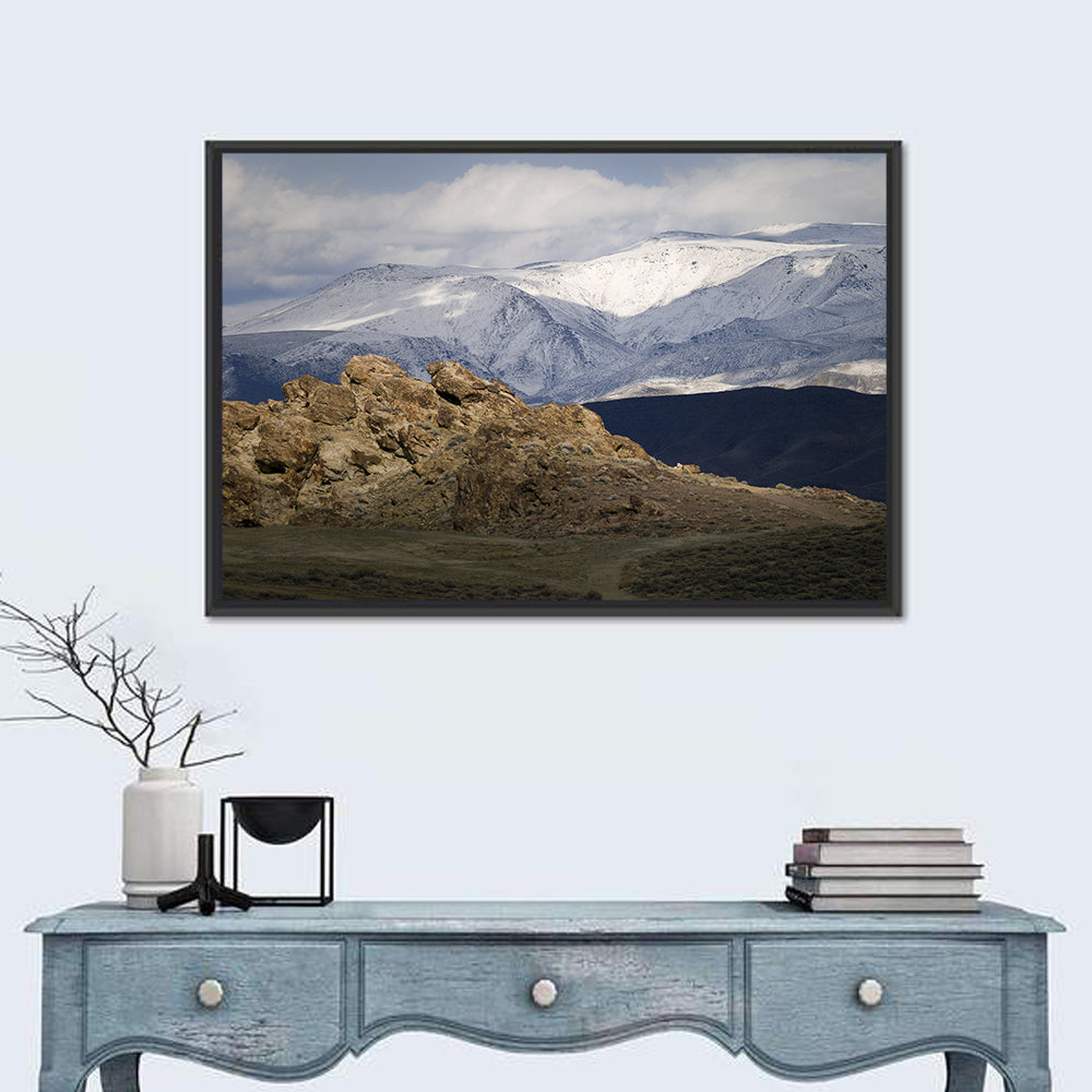 Wonderstone Snow-dusted Mountains Wall Art in a room, landscape