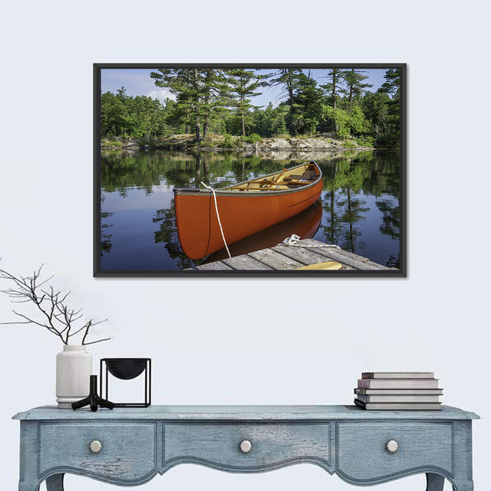 Orange Canoe on Ontario Lake Wall Art in a room, landscape