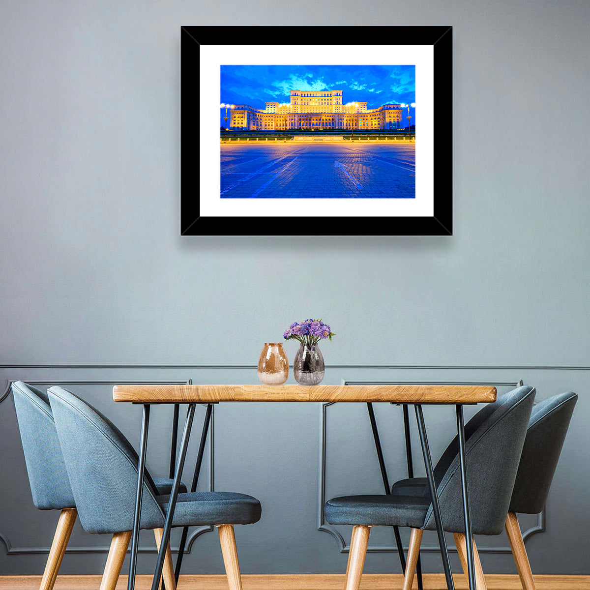 Palace of the Parliament at Twilight Wall Art in a room, landscape