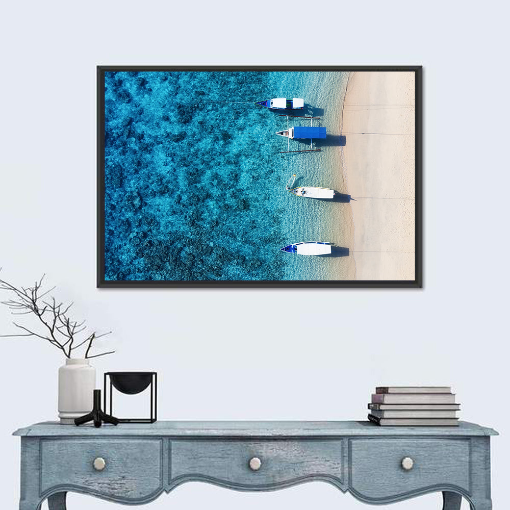 Gili Meno Aerial Seascape Wall Art in a room, landscape