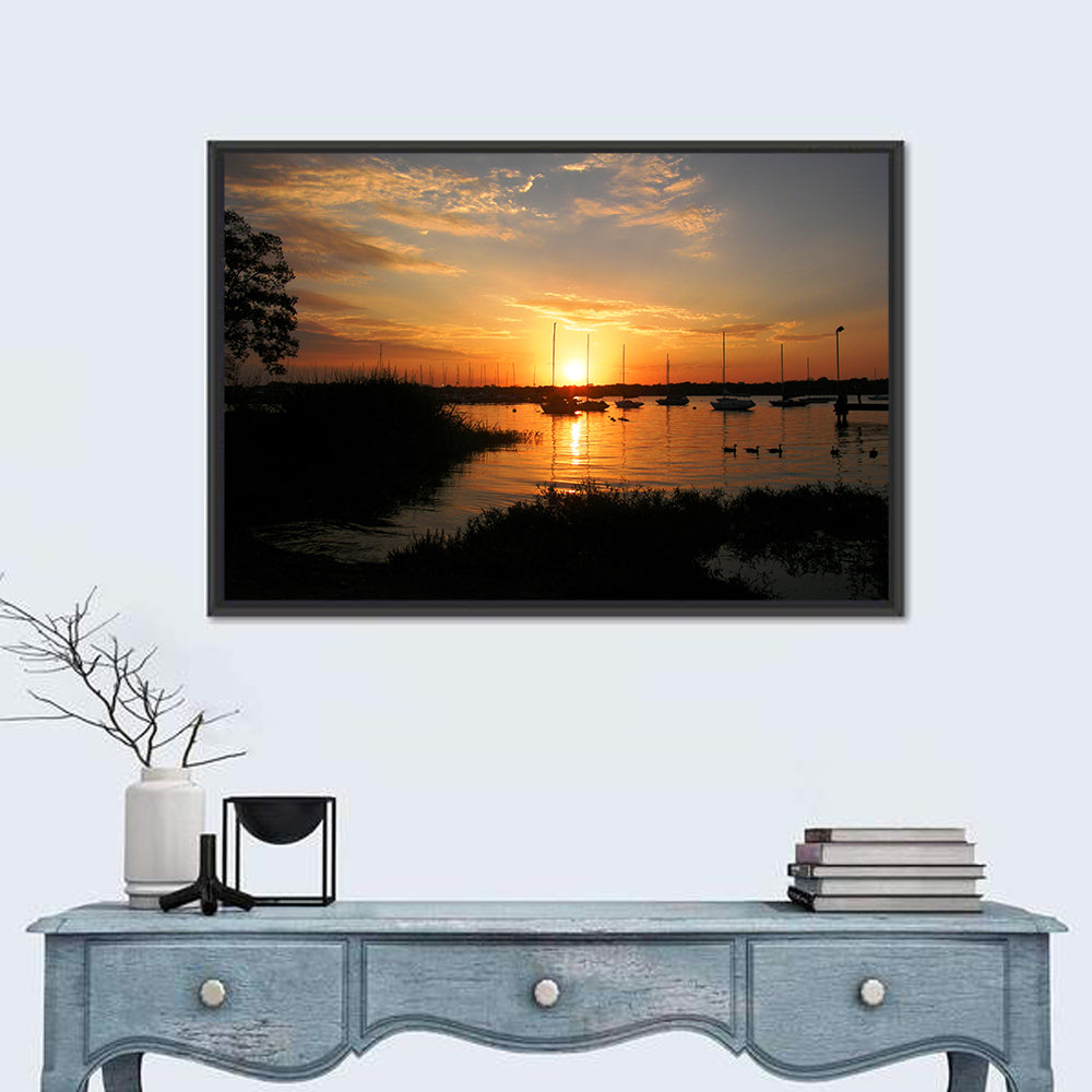 White Rock Lake Sunset Wall Art in a room, landscape