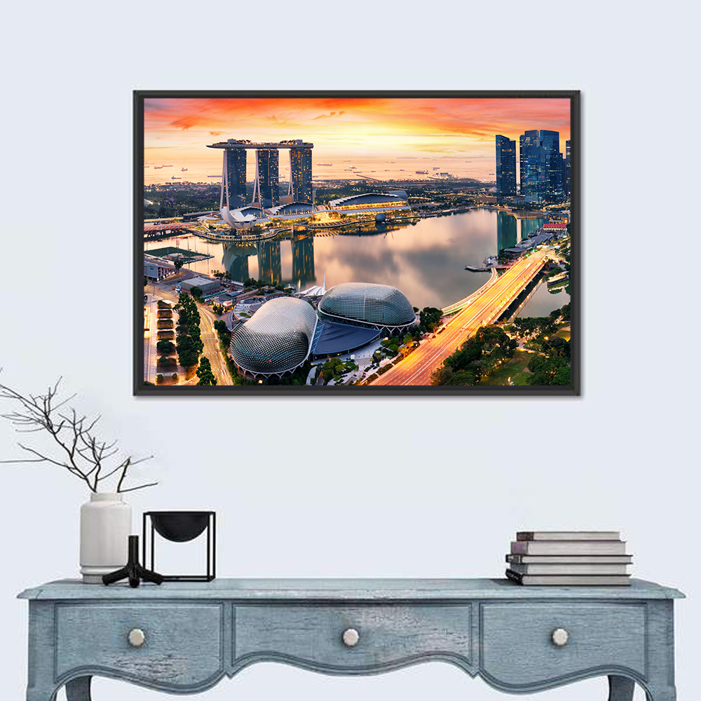 Marina Bay Sunset Skyline Wall Art in a room, landscape