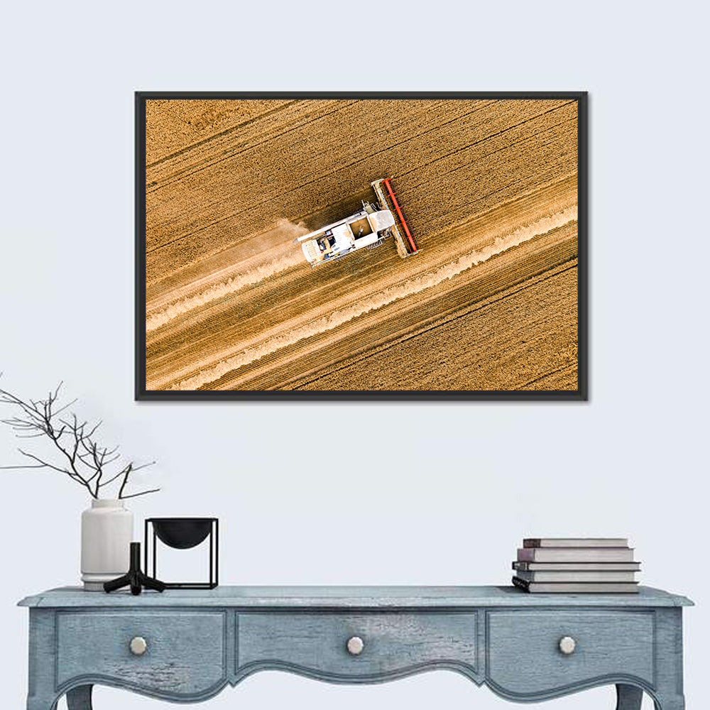 Aerial Combine Over Wheat Field Wall Art