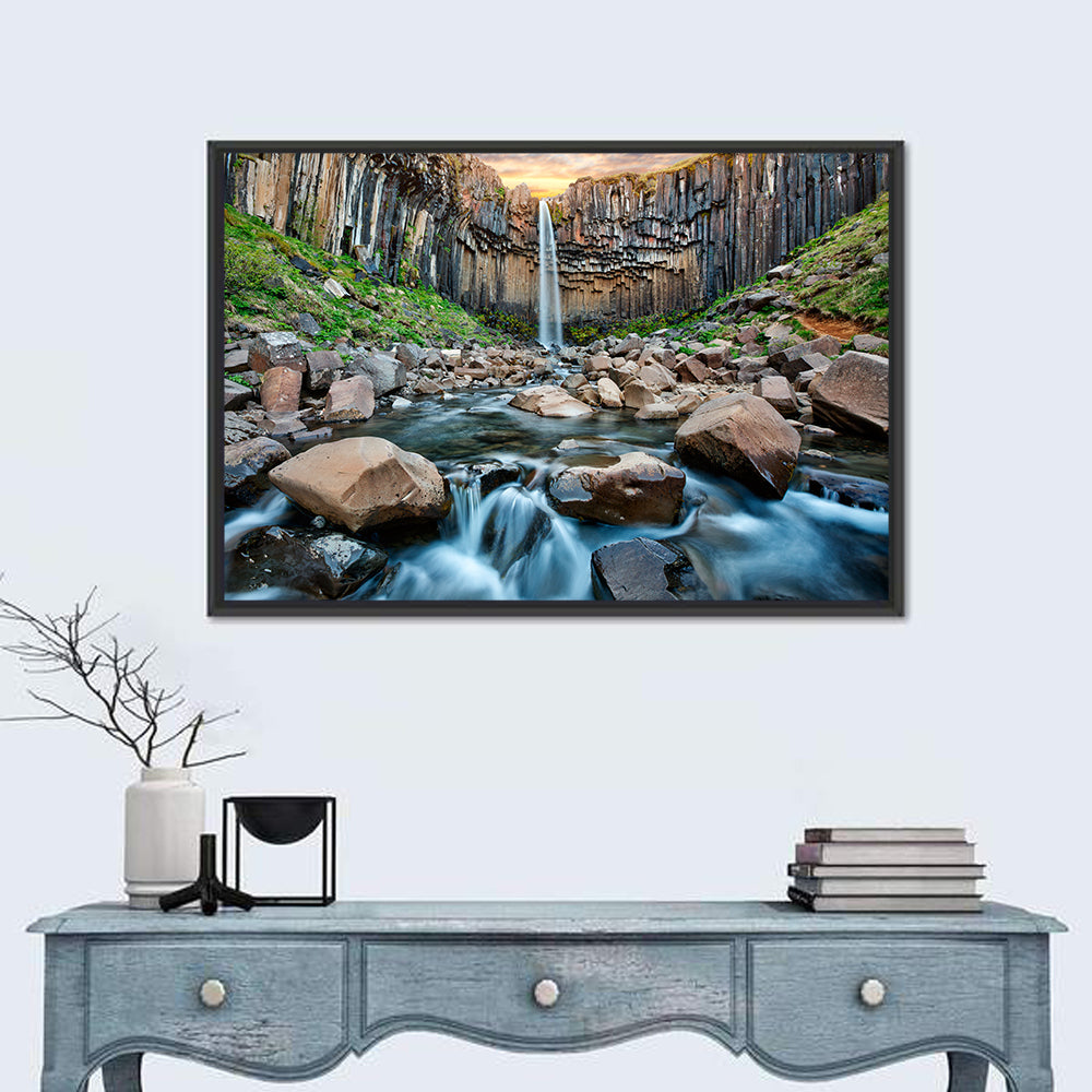 Svartifoss Basalt Waterfall Wall Art in a room, landscape