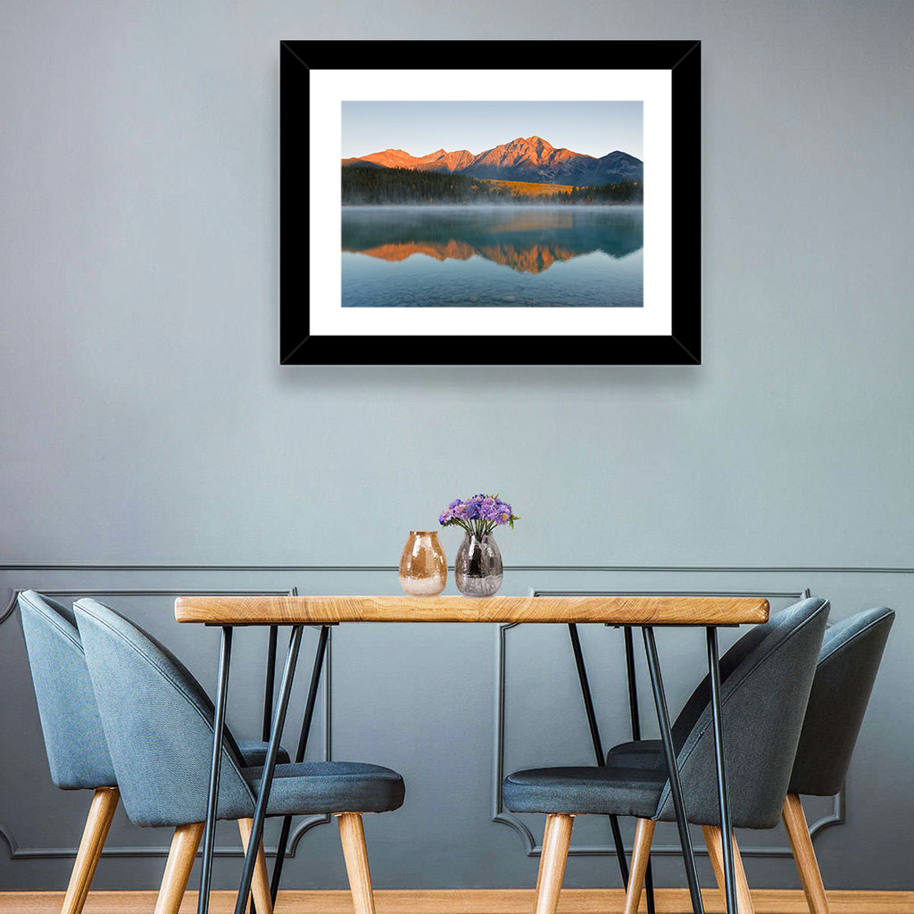 Patricia Lake and Mount Pyramid at Golden Hour Wall Art