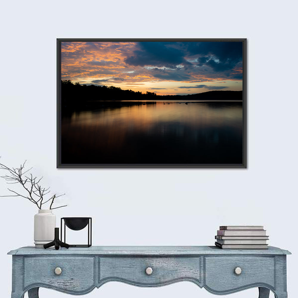 Lake Squam Sunrise Reflection Wall Art in a room, landscape
