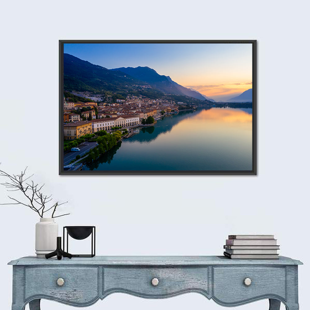 Lake Iseo Sunrise Wall Art in a room, landscape