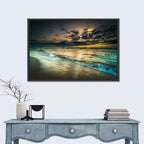 Shoreline Sunset with Boat Silhouette Wall Art