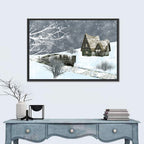 Starry Winter Cottage and Frozen Stream Wall Art