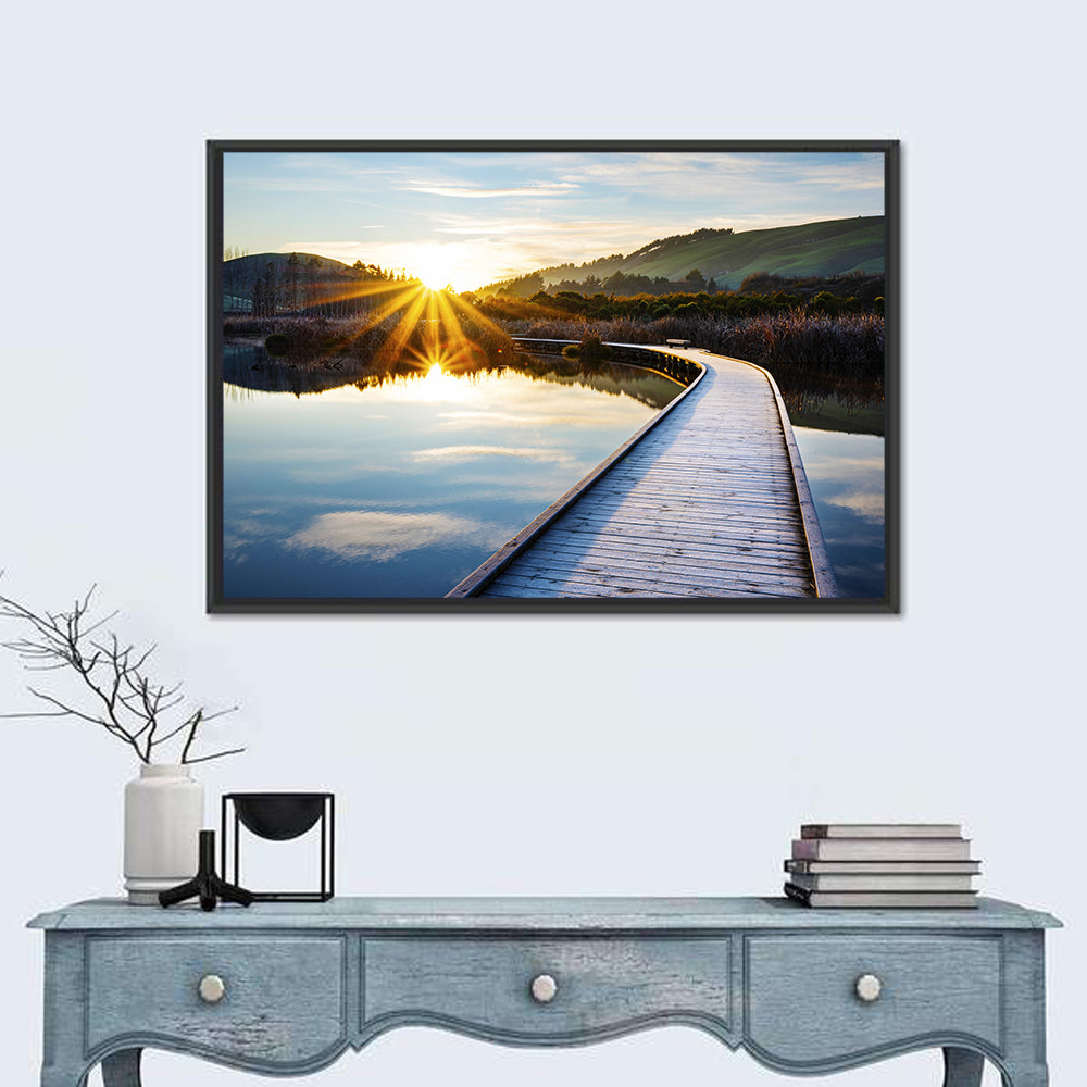 Hawkes Bay Frosted Boardwalk Sunrise Wall Art in a room, landscape