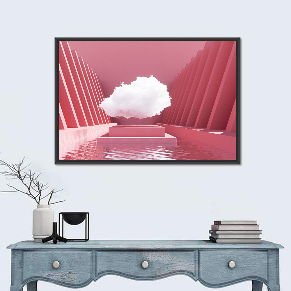 Pink Cloud Over Pool Wall Art in a room, landscape