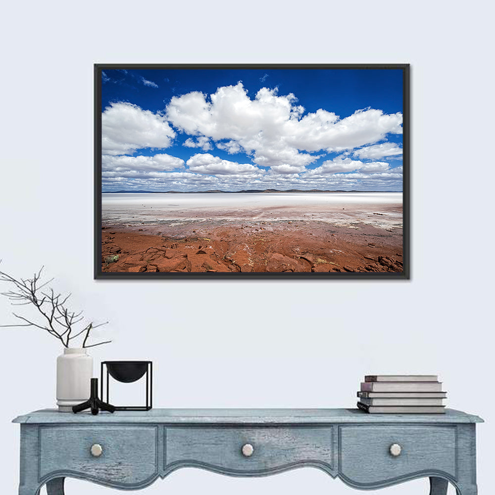 Lake Eyre Salt Flats Wall Art in a room, landscape