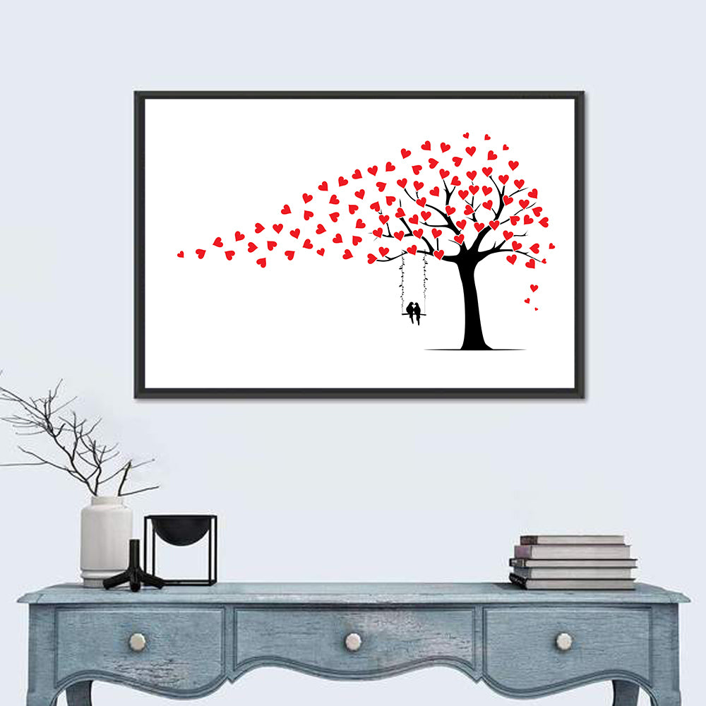 Heart Leaf Tree Silhouette Wall Art in a room, landscape