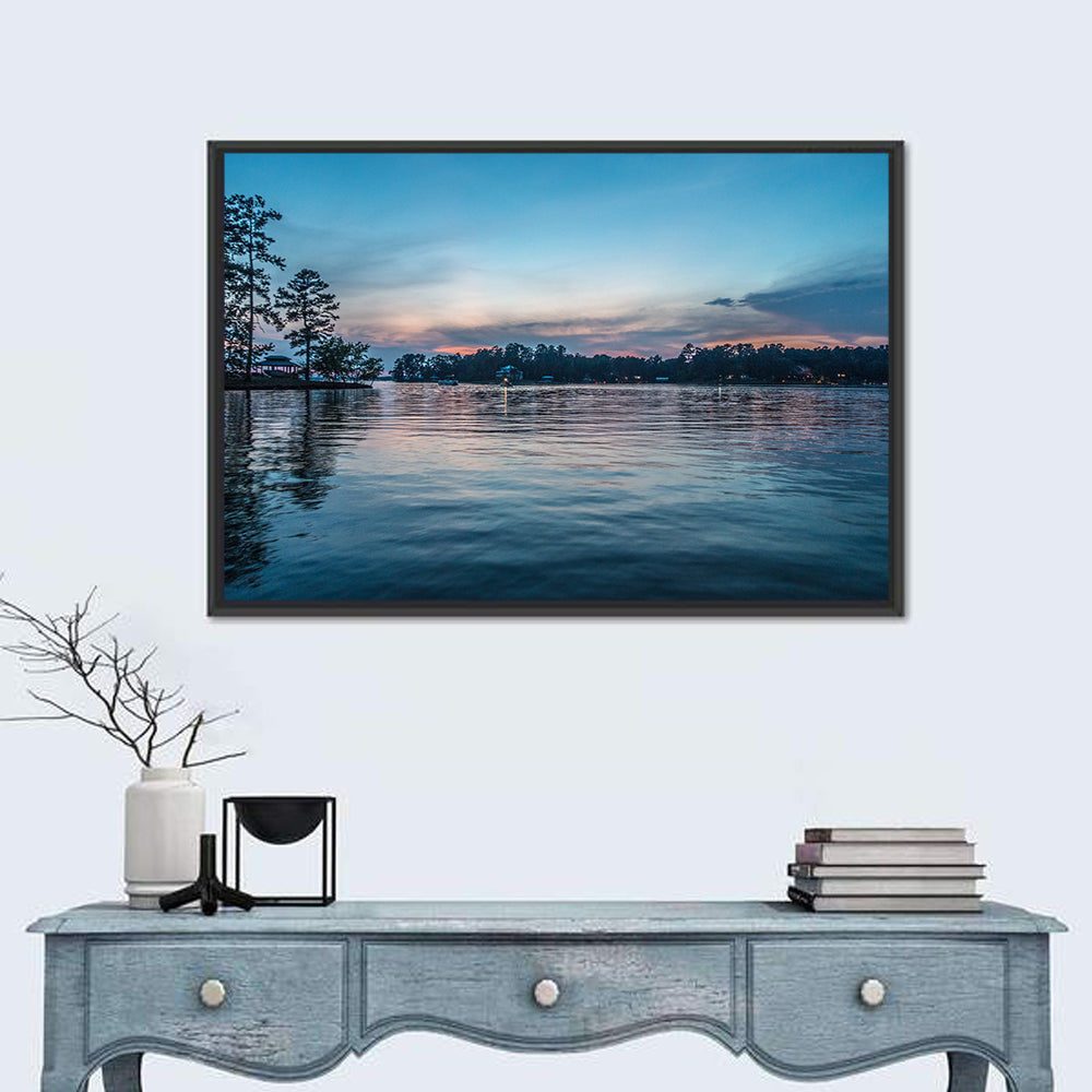 Lake Wateree Twilight Reflection Wall Art in a room, landscape