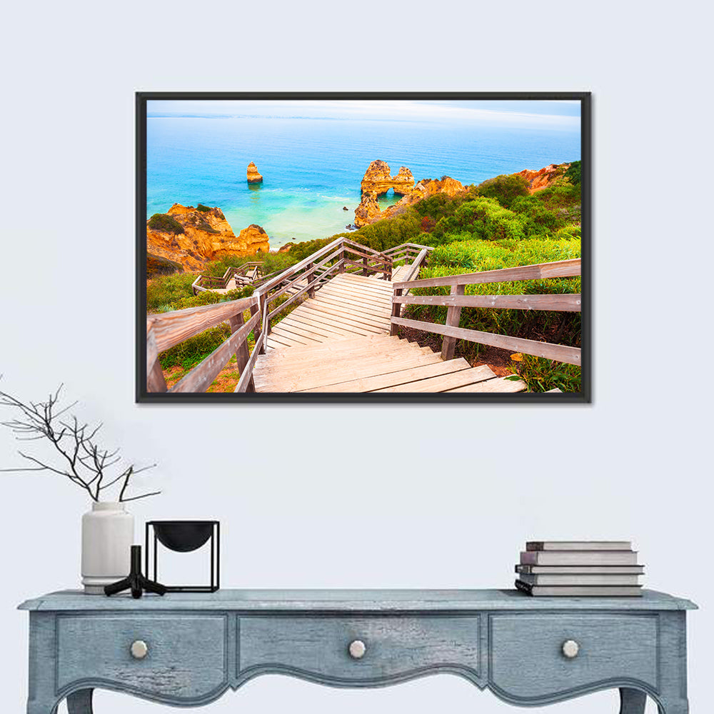 Wooden Stairs to Turquoise Atlantic Cove Wall Art