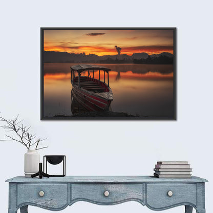 Fishing Boat in Lake Wall Art