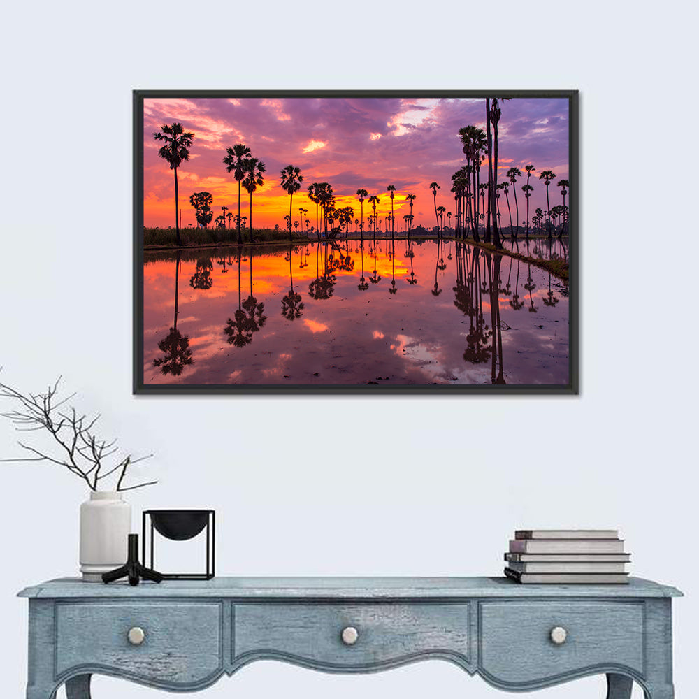 Palm Trees Sunset Reflection Wall Art