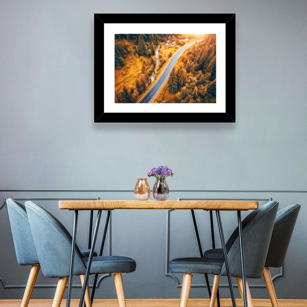 Carpathian Autumn Road Wall Art in a room, landscape