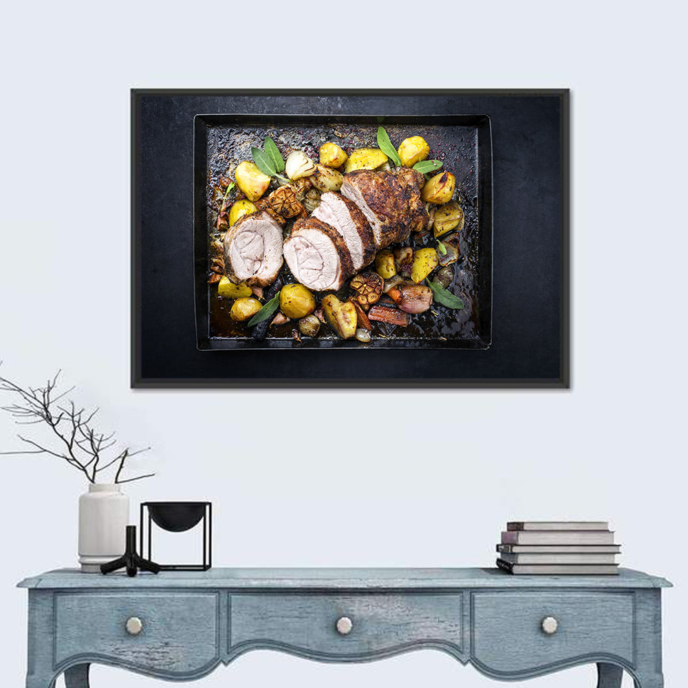Roasted Veal Roll with Potatoes Wall Art in a room, landscape