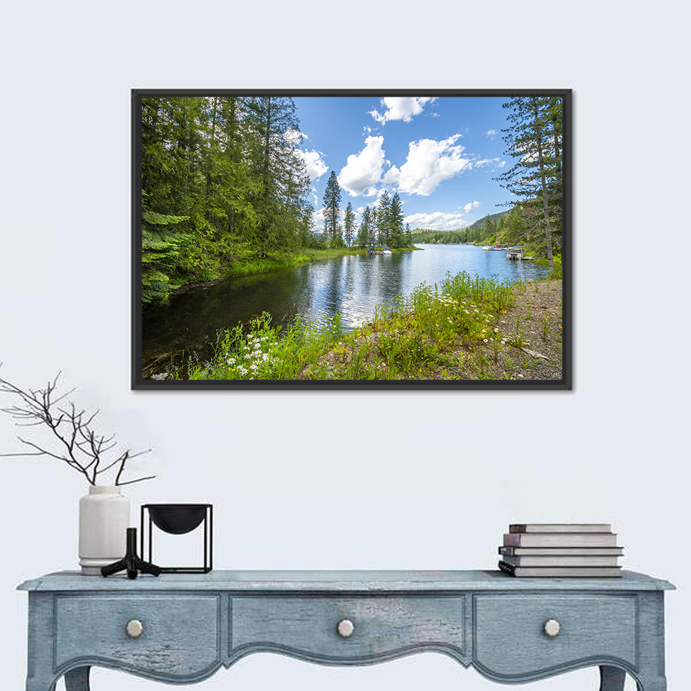 Lake Pend Oreille Wildflower View Wall Art in a room, landscape